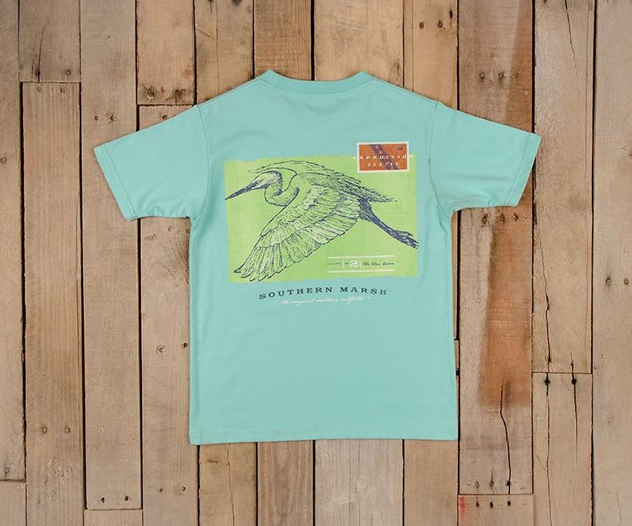 Youth Southern Marsh Original Tees | Youth Expedition Series Tee - Heron Antigua Blue