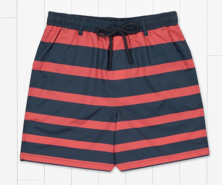 Youth Southern Marsh Swim Trunks | Youth Harbor Swim Trunk - Stripe Fade Navy And Red