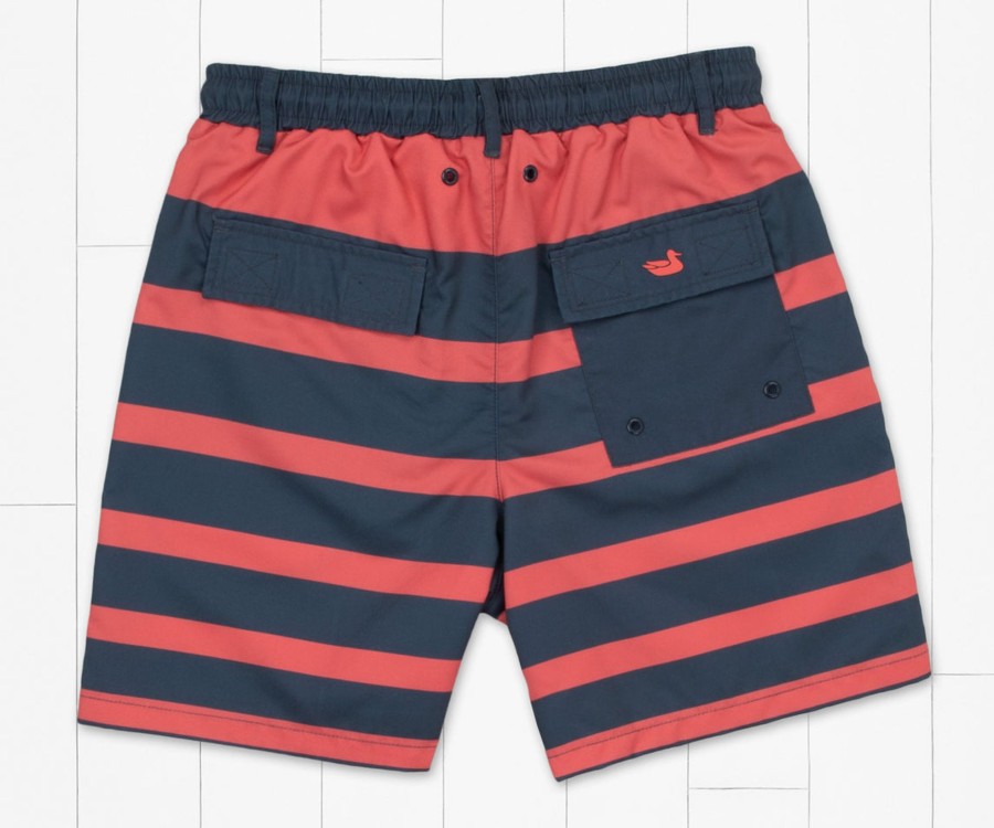 Youth Southern Marsh Swim Trunks | Youth Harbor Swim Trunk - Stripe Fade Navy And Red