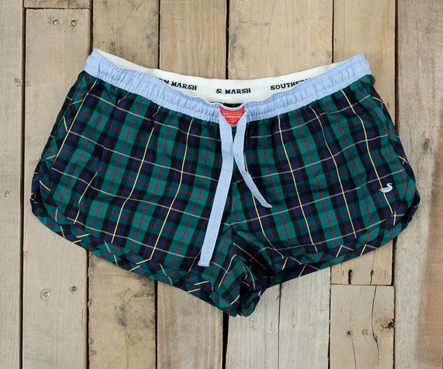 Women'S Southern Marsh Sleepwear | Women'S Lounge Shorts | Chandler Tartan Blue And Green