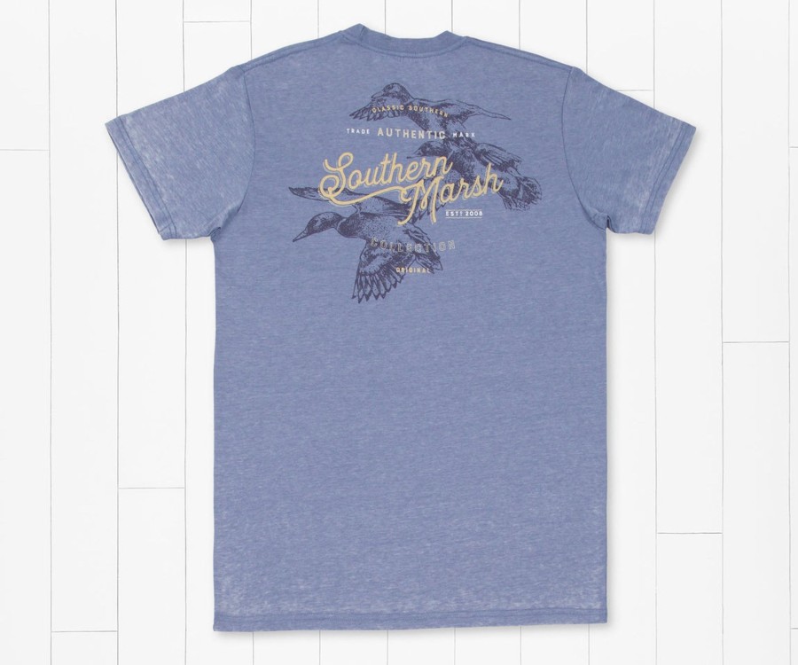 Women'S Southern Marsh Seawash Tees | Seawash Tee | Duck Trio Seawash Washed Blue