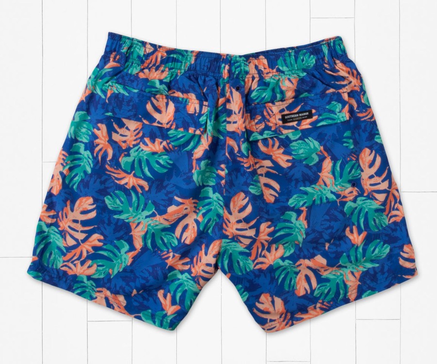 Men'S Southern Marsh Swim Trunks | Harbor Lined Trunk - Tropical Royal Blue