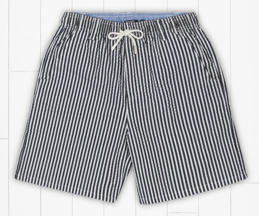 Youth Southern Marsh Swim Trunks | Youth Harbor Trunk | Seersucker Stripe Black And White