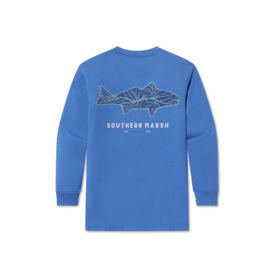 Youth Southern Marsh Original Long Sleeve Tees | Youth Delta Fish Tee | Long Sleeve Oxford Blue