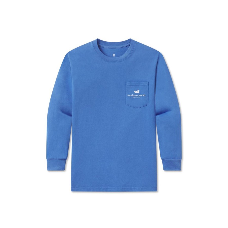 Youth Southern Marsh Original Long Sleeve Tees | Youth Delta Fish Tee | Long Sleeve Oxford Blue