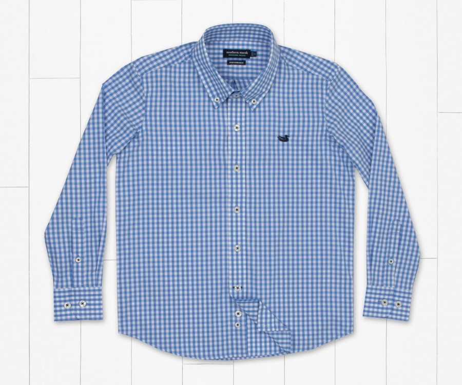 Youth Southern Marsh Dress Shirts | Youth Brentwood Gingham Performance Dress Shirt Royal Blue