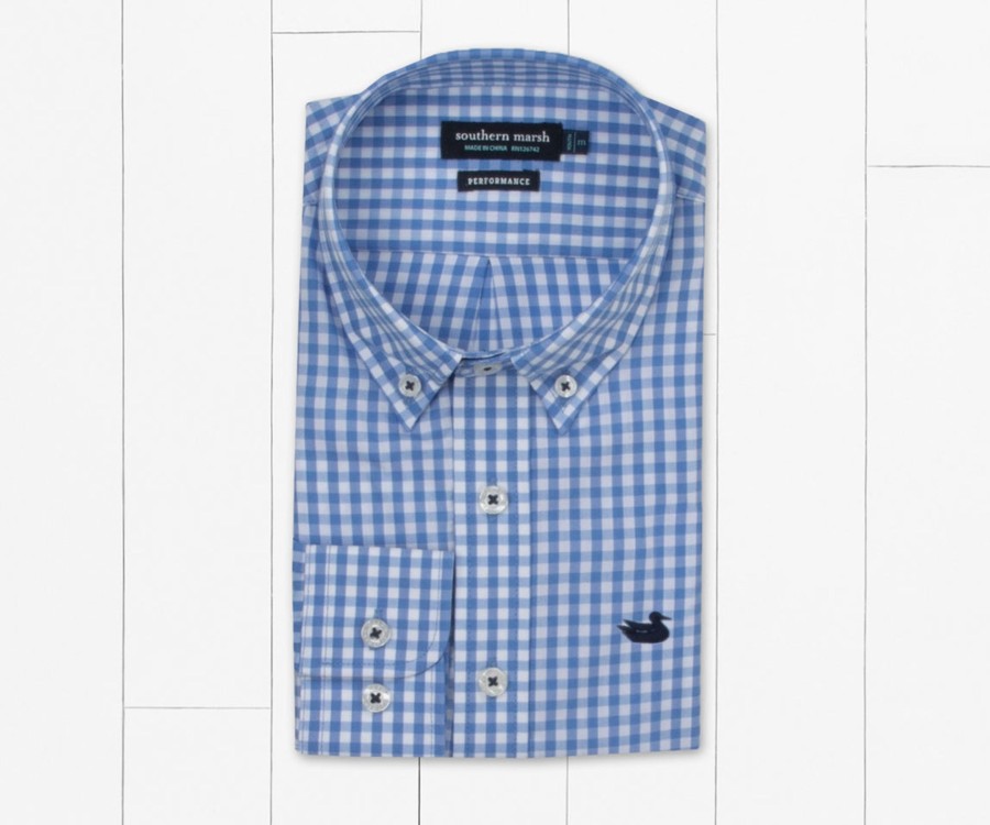 Youth Southern Marsh Dress Shirts | Youth Brentwood Gingham Performance Dress Shirt Royal Blue