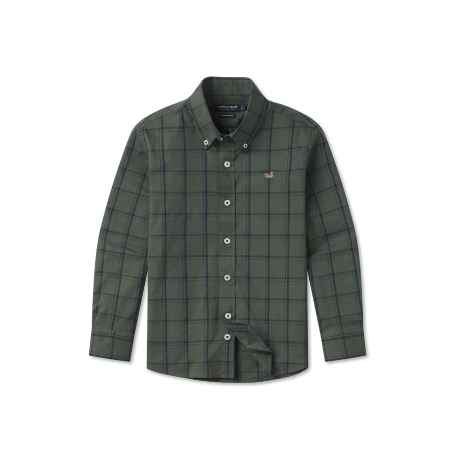 Youth Southern Marsh Dress Shirts | Youth Palmer Performance Dress Shirt Dark Olive And Navy