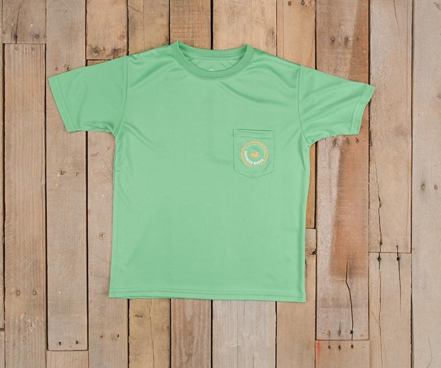 Youth Southern Marsh Performance Tees | Youth Fieldtec Pocket Tee Bimini Green With Peach