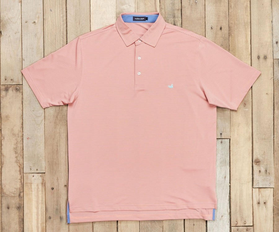 Men'S Southern Marsh Polos | Bermuda Performance Polo | Johnson Stripe Peach And Slate Stripe