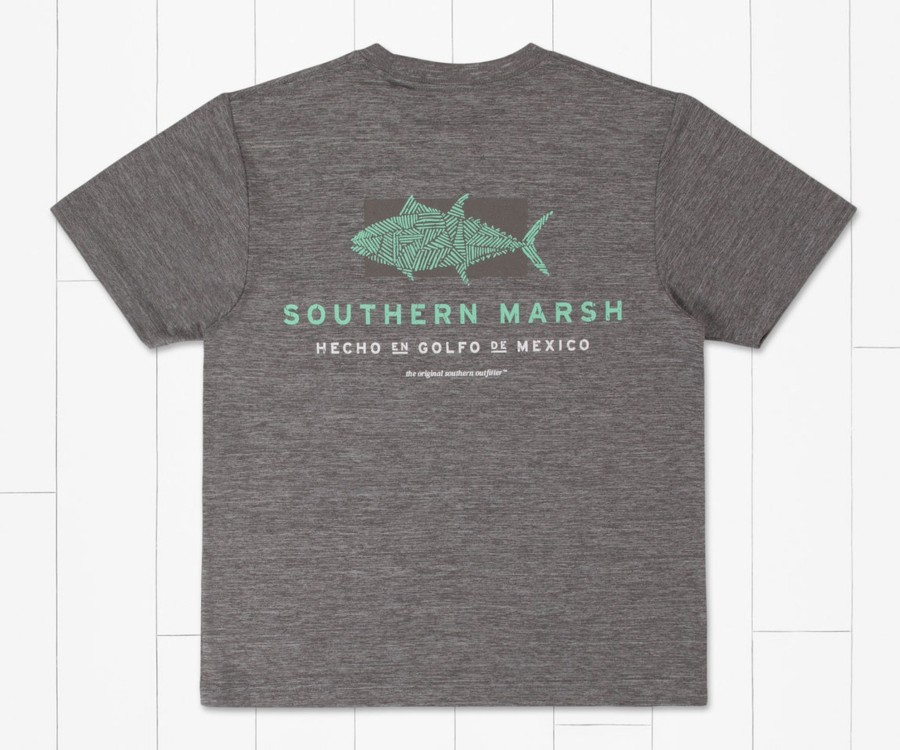 Youth Southern Marsh Performance Tees | Youth Fieldtec Heathered Tee - Made In The Gulf - Tuna Midnight Gray Heather