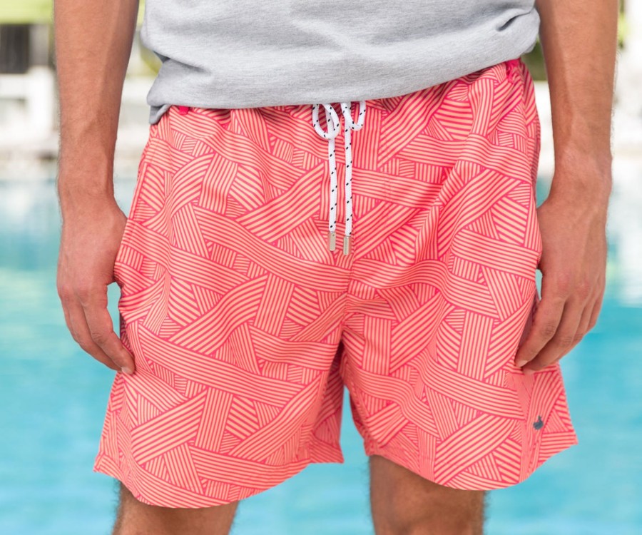 Men'S Southern Marsh Swim Trunks | Dockside Swim Trunk | Fractured Lines Strawberry Fizz And Melon Dockside