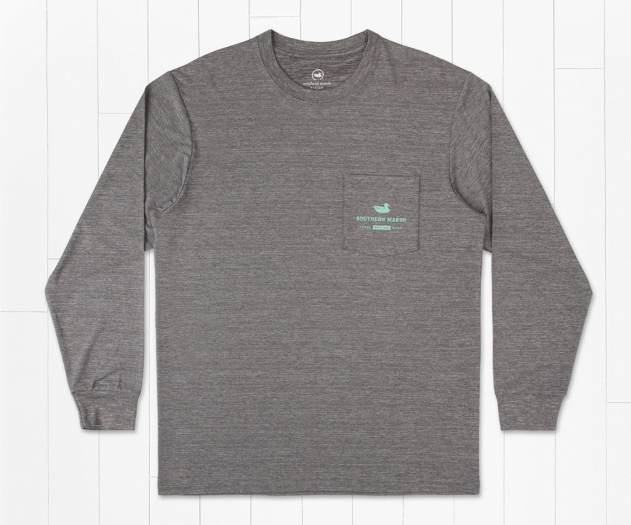 Women'S Southern Marsh Performance Long Sleeve Tees | Fieldtec Heathered Tee - Made In The Gulf - Tuna - Long Sleeve Midnight Gray Heather