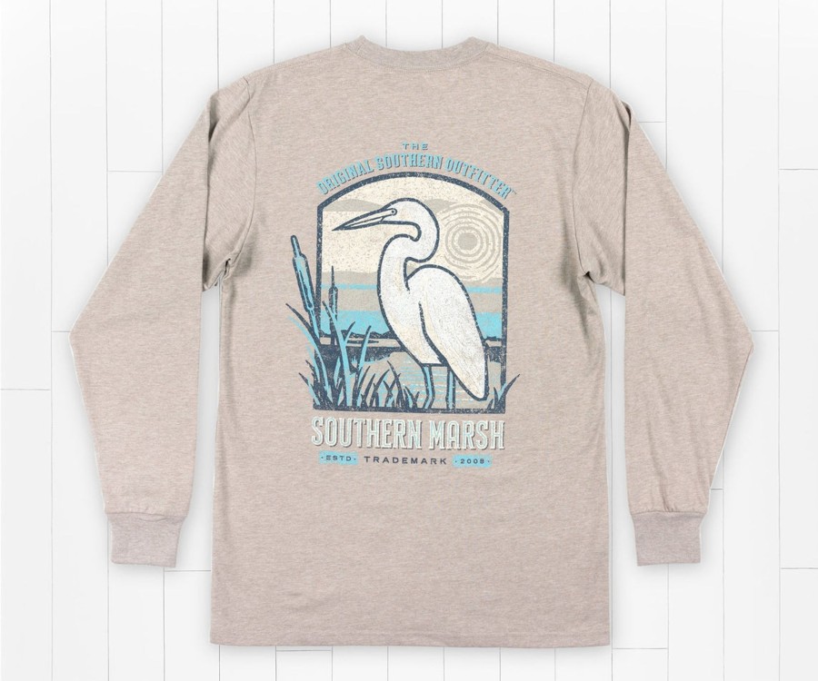 Men'S Southern Marsh Original Ls Tees | Vistas Egret Tee | Long Sleeve