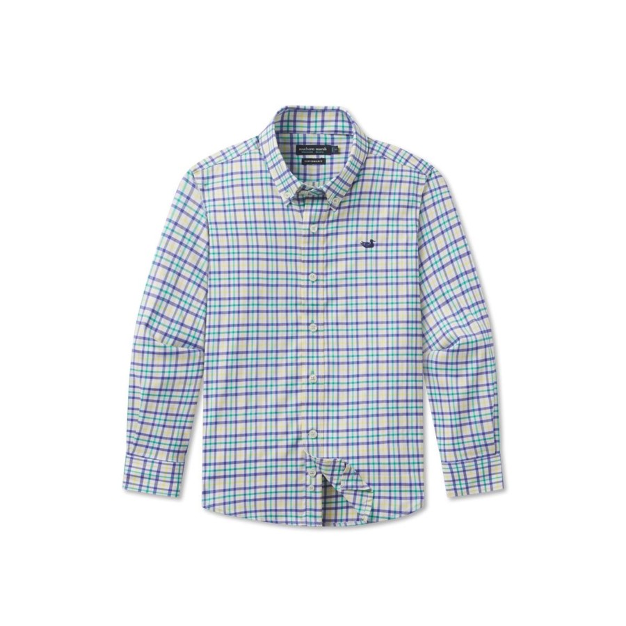 Youth Southern Marsh Dress Shirts | Youth Performance Dress Shirt | Chambers Gingham Purple Green And Gold