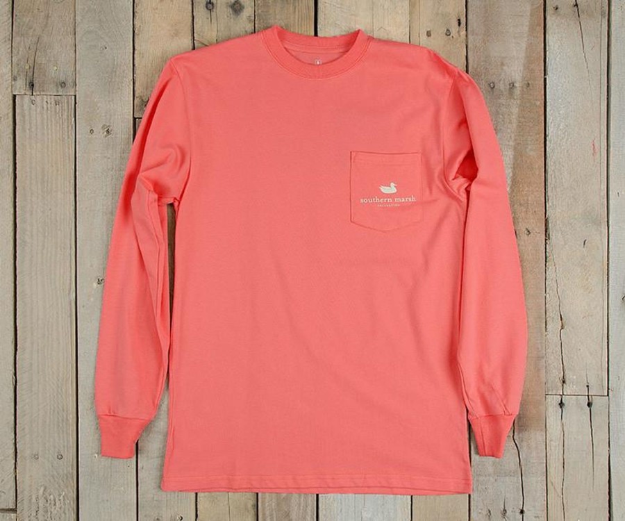 Men'S Southern Marsh Original Ls Tees | Duck Stamp Tee - Long Sleeve Coral