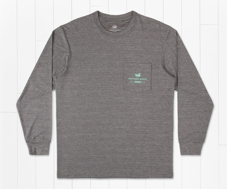 Men'S Southern Marsh Performance Long Sleeve Tees | Fieldtec Heathered Tee - Made In The Gulf - Tuna - Long Sleeve Midnight Gray Heather