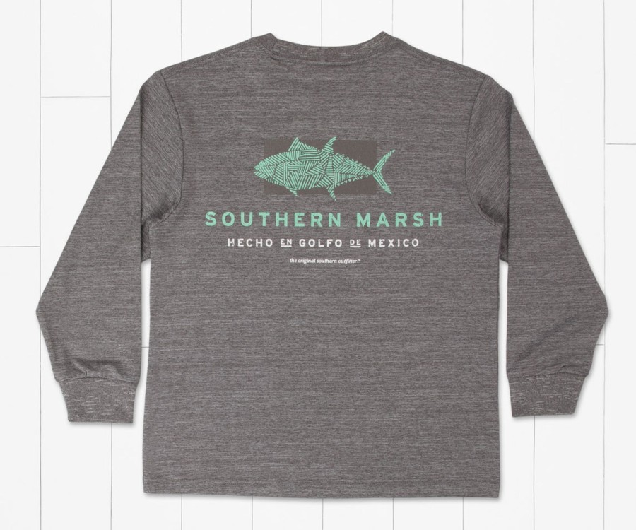 Youth Southern Marsh Performance Long Sleeve Tees | Youth Ls Fieldtec Heathered - Made In The Gulf - Tuna Midnight Gray Heather