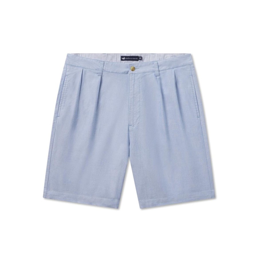 Men'S Southern Marsh Shorts | Oxford Regatta Short | 8In. Pleated Regatta Light Blue