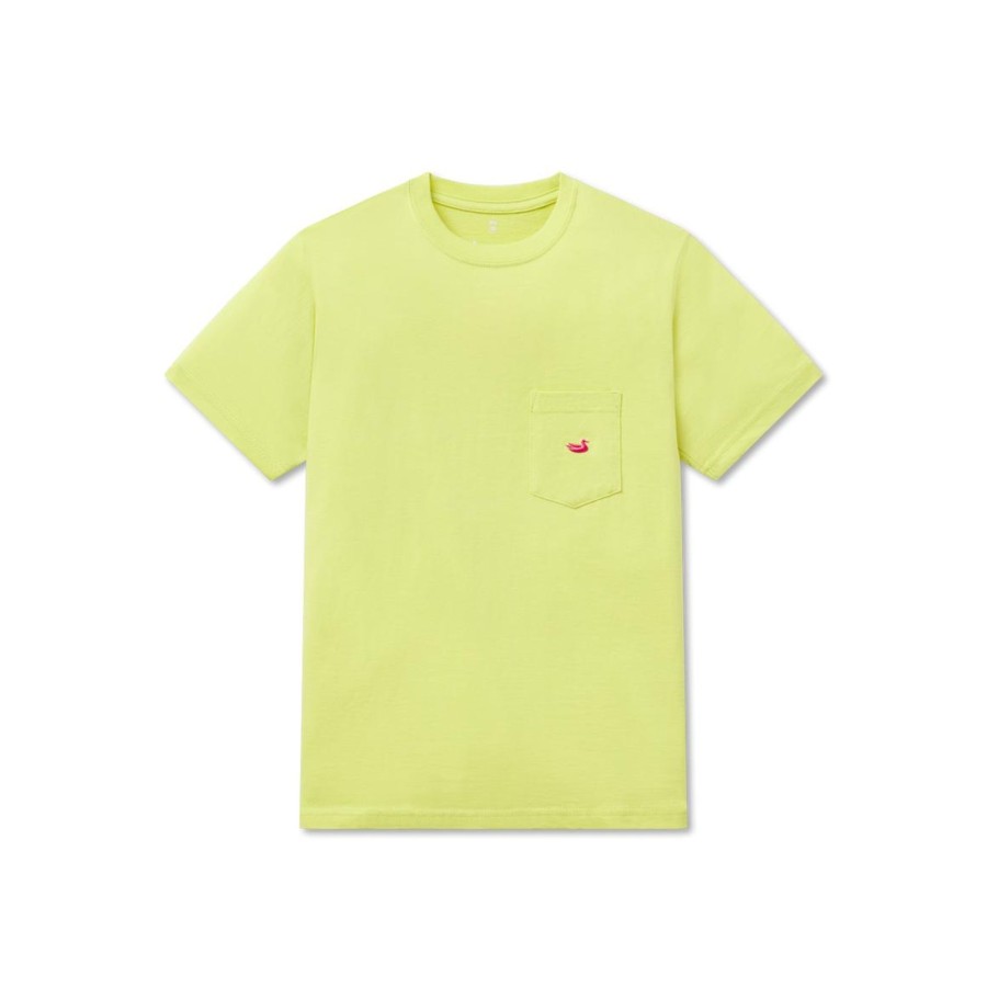 Youth Southern Marsh Original Tees | Youth Embroidered Pocket Tee Electric Lime With Pink Duck