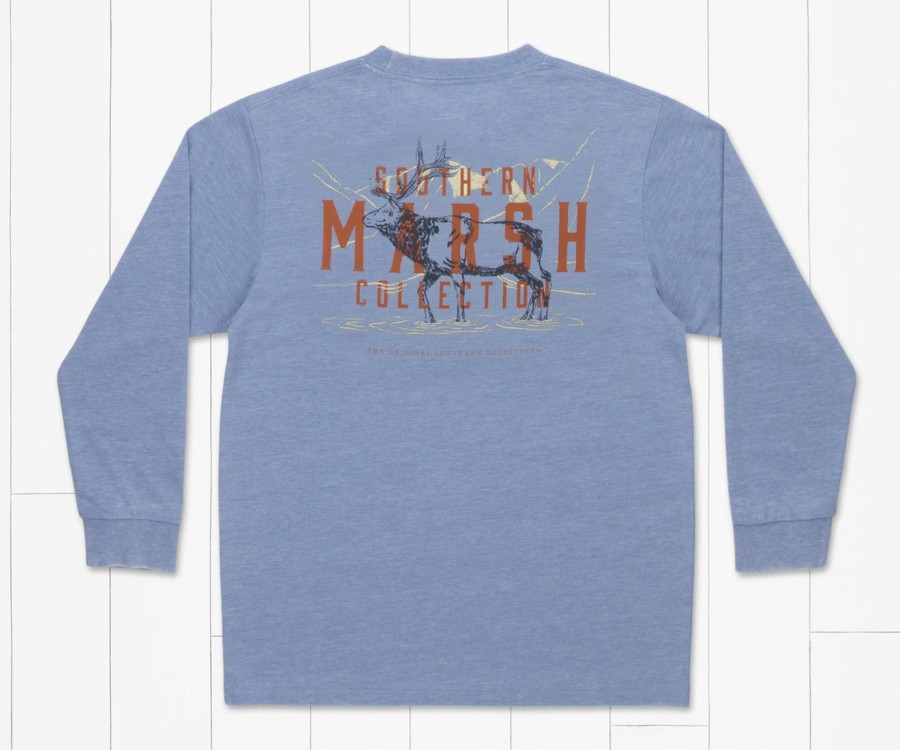 Youth Southern Marsh Seawash Long Sleeve Tees | Youth Seawash Tee | Etched Elk | Long Sleeve Washed Blue