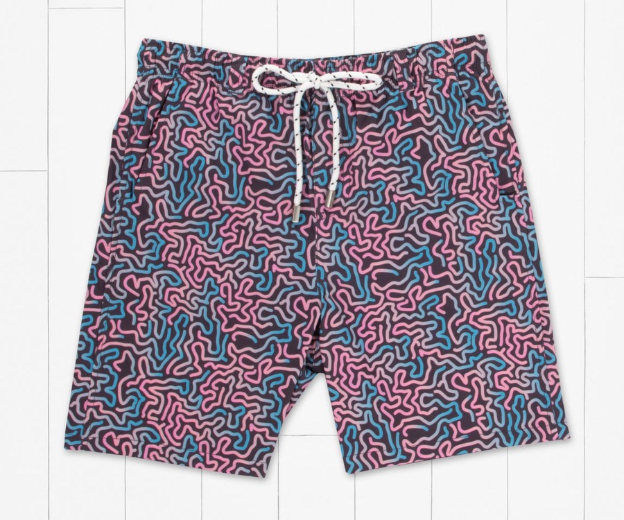 Youth Southern Marsh Swim Trunks | Youth Harbor Stretch Trunk - Coral Fades Navy And Antigua Blue