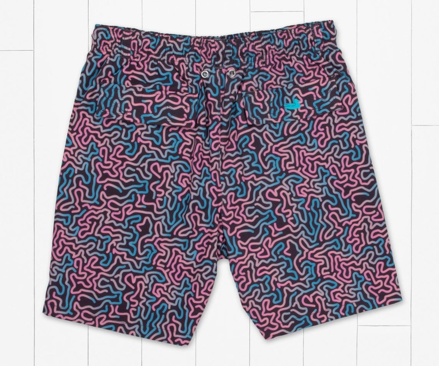 Youth Southern Marsh Swim Trunks | Youth Harbor Stretch Trunk - Coral Fades Navy And Antigua Blue