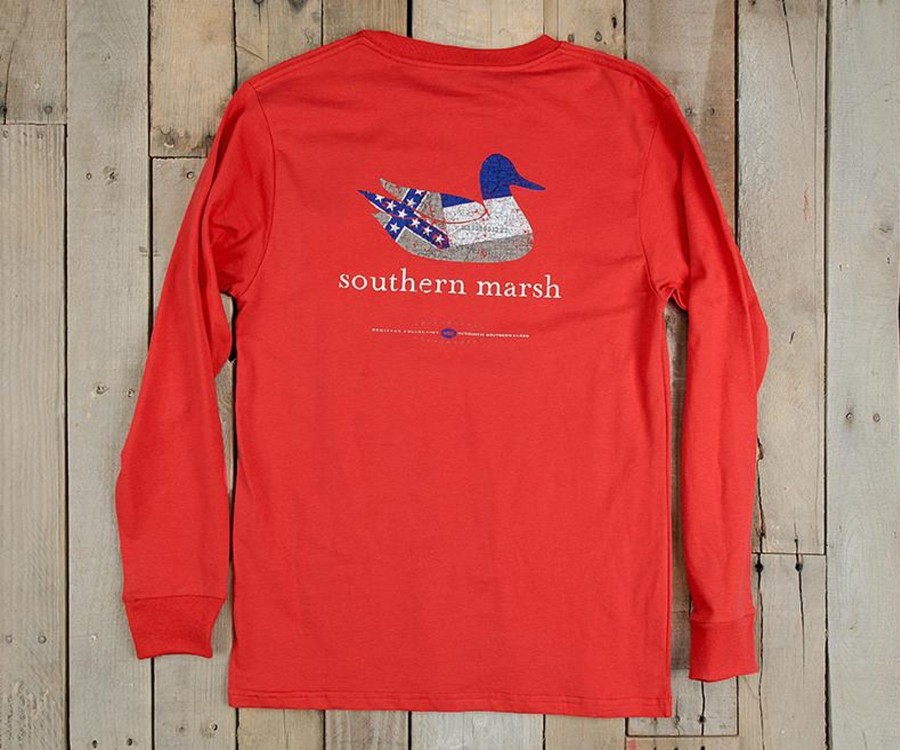 Women'S Southern Marsh Original Long Sleeve Tees | Authentic Heritage Tee | Mississippi State Flag | Long Sleeve