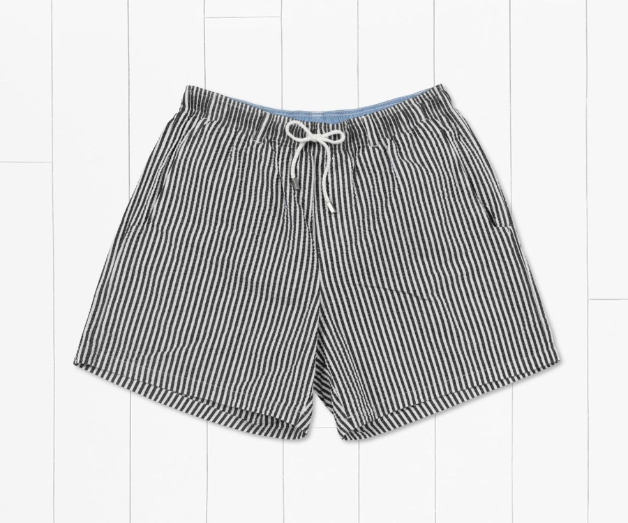 Men'S Southern Marsh Swim Trunks | Harbor Trunk | Seersucker Stripe Black And White