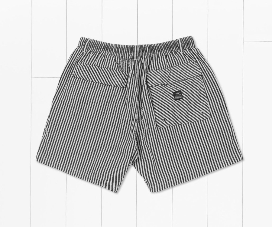 Men'S Southern Marsh Swim Trunks | Harbor Trunk | Seersucker Stripe Black And White