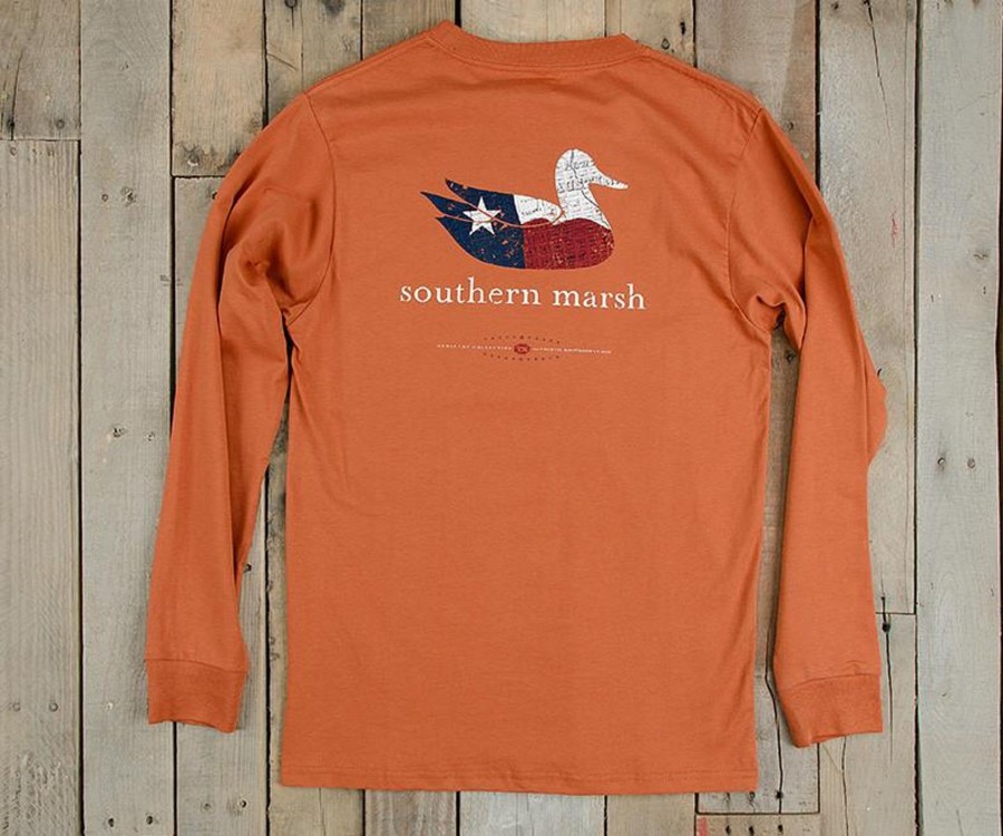 Men'S Southern Marsh Original Ls Tees | Authentic Heritage Tee | Texas | Long Sleeve Burnt Orange