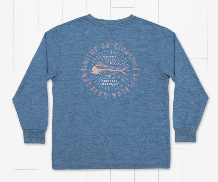 Youth Southern Marsh Performance Long Sleeve Tees | Youth Ls Fieldtec Heathered - Mahi Circle Oxford Blue