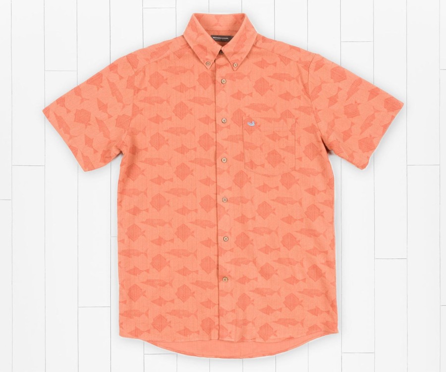 Men'S Southern Marsh Short Sleeve | Atoll Woven Shirt | Geometric Fish