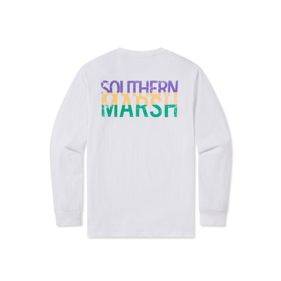 Youth Southern Marsh Original Long Sleeve Tees | Youth Sm Color Bands | Mardi Gras White