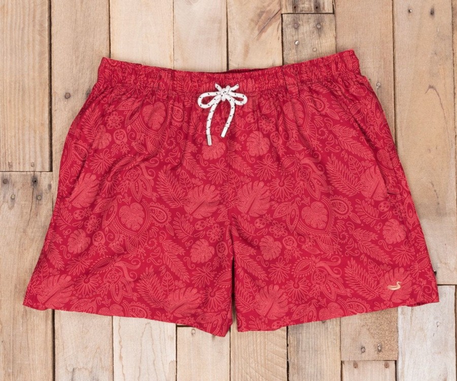 Men'S Southern Marsh Swim Trunks | Dockside Swim Trunk - Bali Red Bali