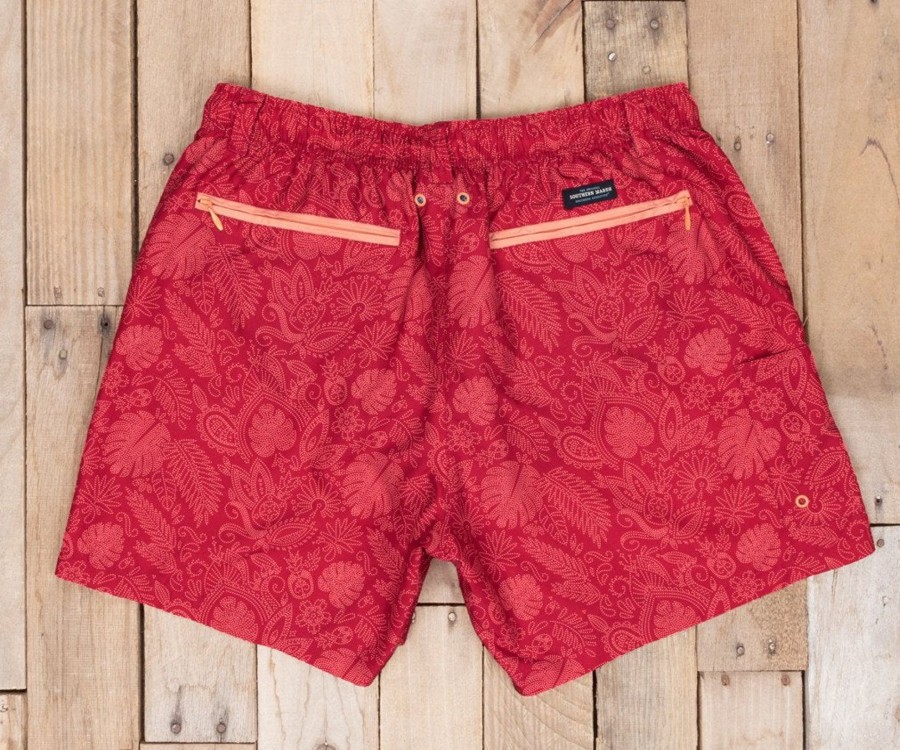 Men'S Southern Marsh Swim Trunks | Dockside Swim Trunk - Bali Red Bali