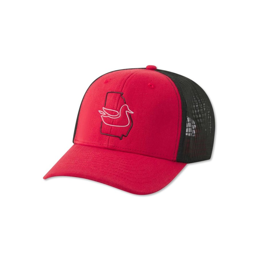 Women'S Southern Marsh Hats & Visors | Trucker Hat - Original Outline - Georgia Red