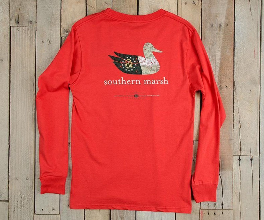 Women'S Southern Marsh Original Long Sleeve Tees | Authentic Heritage Tee | Georgia | Long Sleeve Red