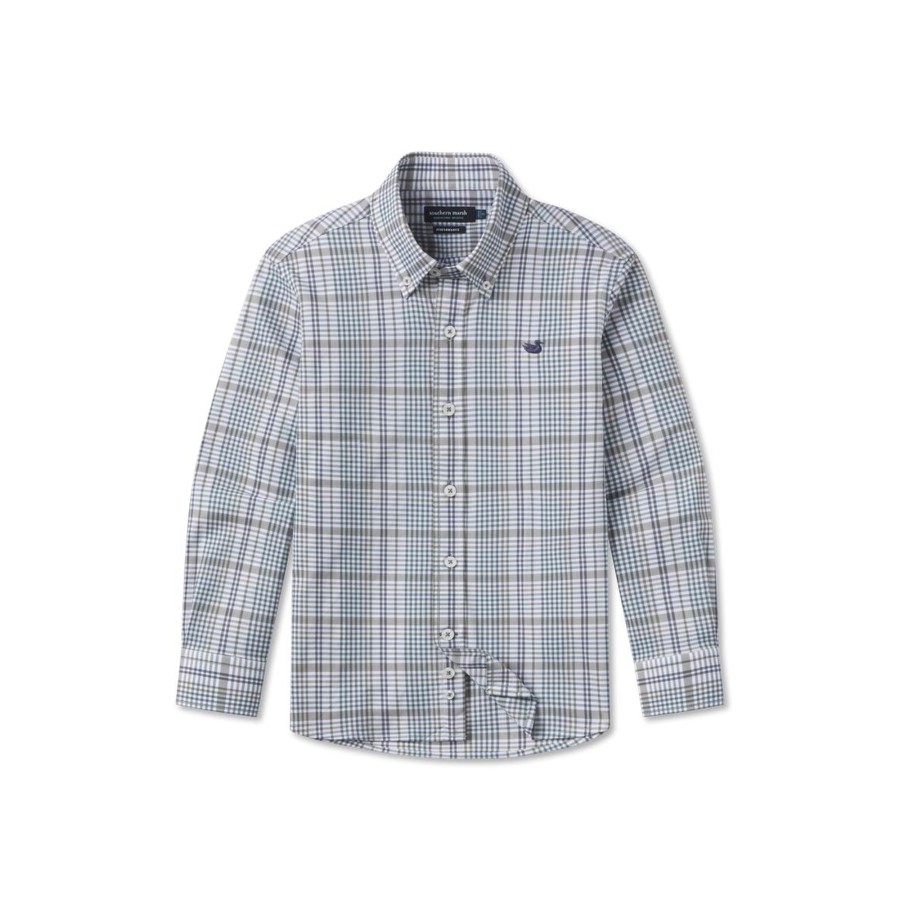 Youth Southern Marsh Dress Shirts | Youth Shores Windowpane Performance Dress Shirt