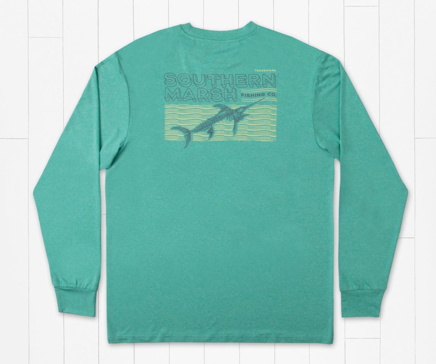 Men'S Southern Marsh Performance Long Sleeve Tees | Fieldtec Featherlight Tee - Marlin Waves - Long Sleeve