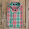 Men'S Southern Marsh Relaxed | Hudson Plaid Dress Shirt Coral And Green