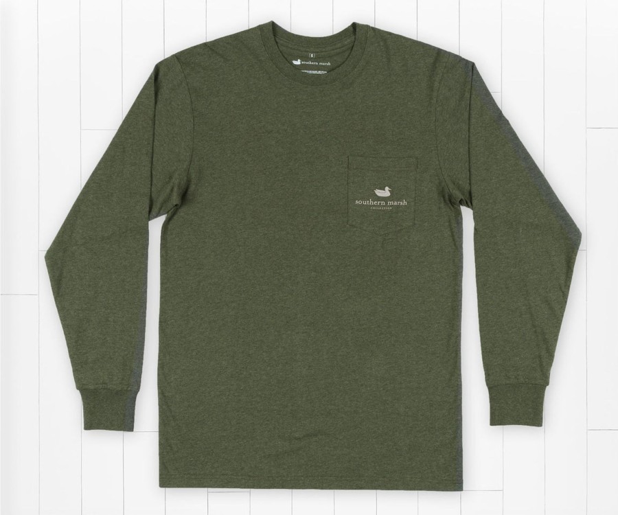 Women'S Southern Marsh Original Long Sleeve Tees | Vistas Bass Tee | Long Sleeve Washed Dark Green Heather