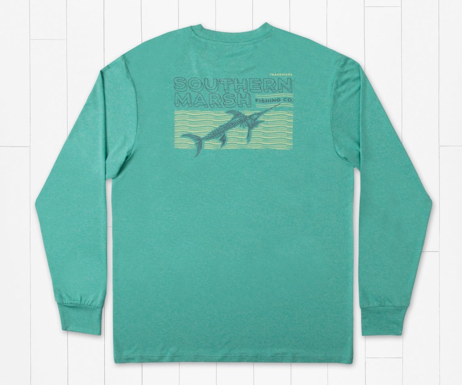 Women'S Southern Marsh Performance Long Sleeve Tees | Fieldtec Featherlight Tee - Marlin Waves - Long Sleeve