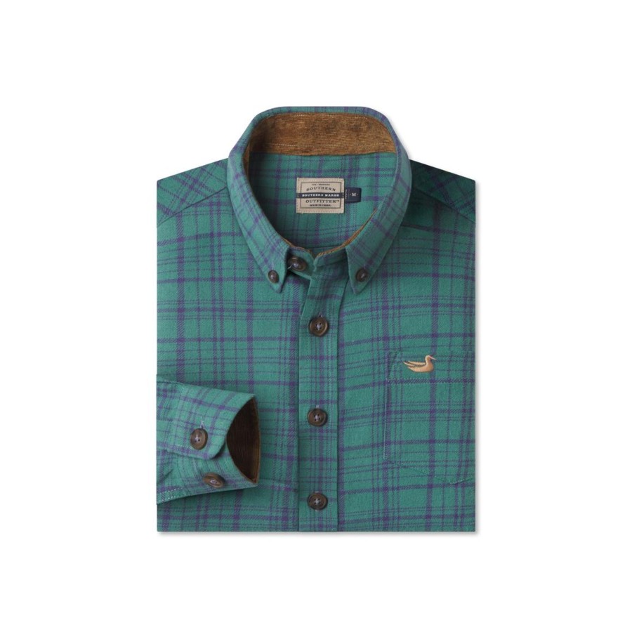 Youth Southern Marsh Dress Shirts | Youth Cannon Flannel Dark Green And Navy