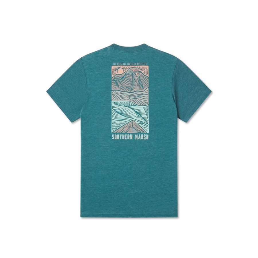 Women'S Southern Marsh Seawash Tees | Seawash Tee | Woodcut Canoe Dark Green