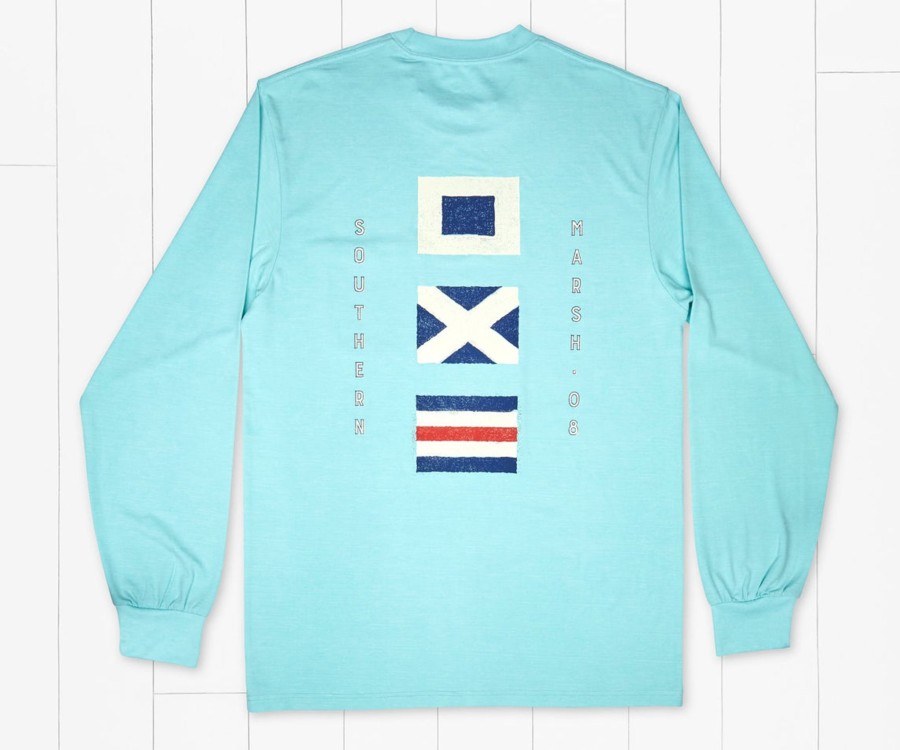 Women'S Southern Marsh Performance Long Sleeve Tees | Fieldtec Heathered Performance Tee | Flags | Long Sleeve Antigua Blue