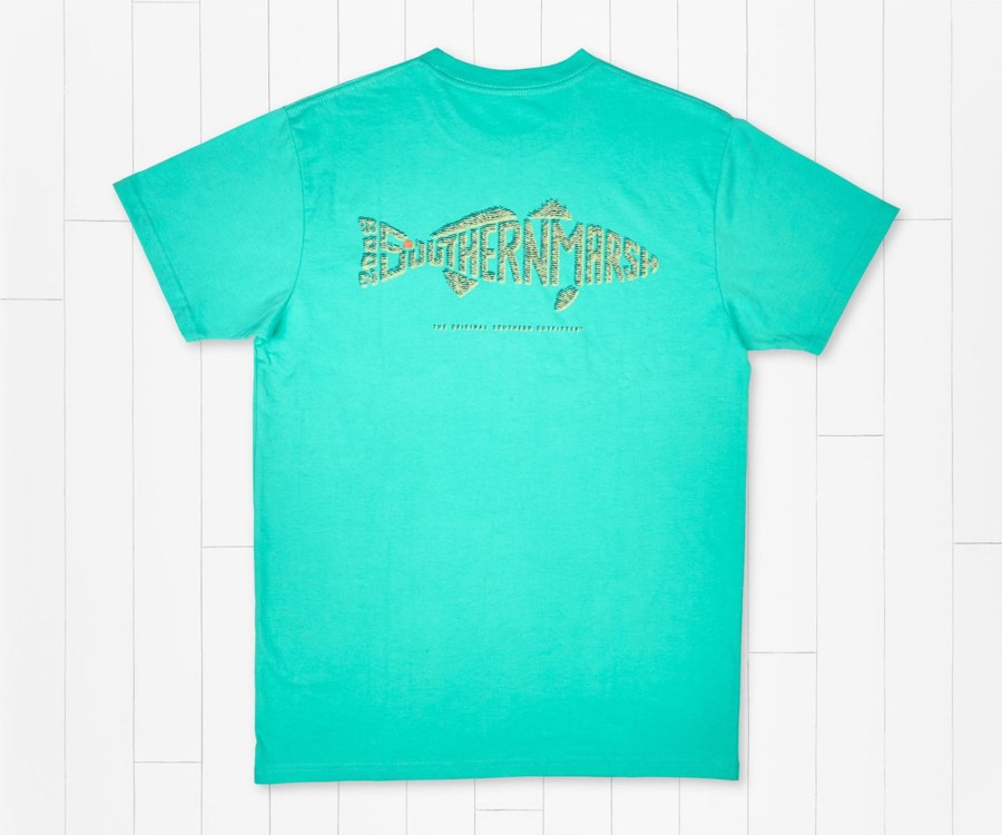 Men'S Southern Marsh Original Ss Tees | Wildlife Words Tee | Redfish Bimini Green