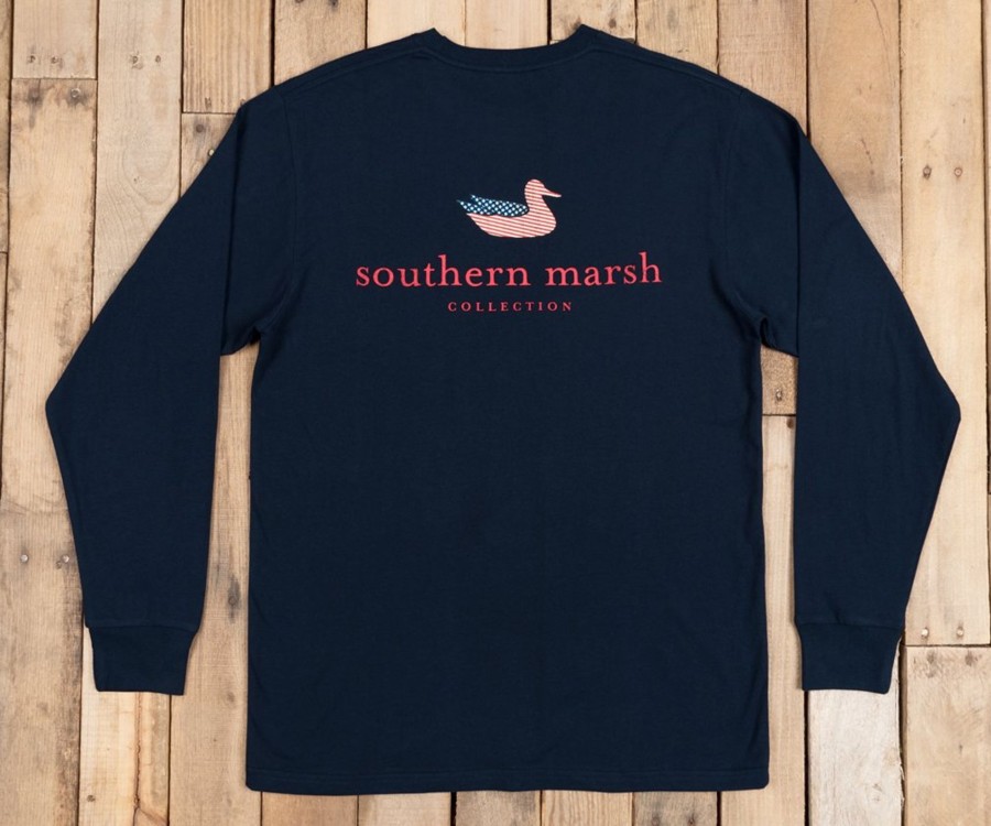 Women'S Southern Marsh Original Long Sleeve Tees | Authentic Flag Tee - Long Sleeve Navy