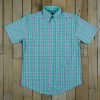 Men'S Southern Marsh Short Sleeve | Natahala Plaid Dress Shirt - Short Sleeve Bimini Green And Blue Plaid