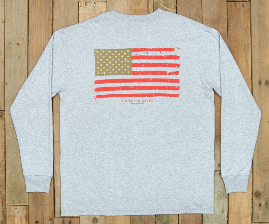 Women'S Southern Marsh Original Long Sleeve Tees | Vintage Flag Tee - Long Sleeve Light Gray